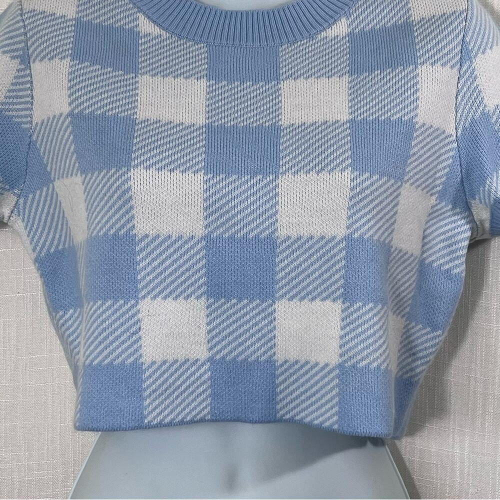 H&M Cropped Plaid Short Sleeve Knit Sweater Top Sz M - Picture 4 of 16